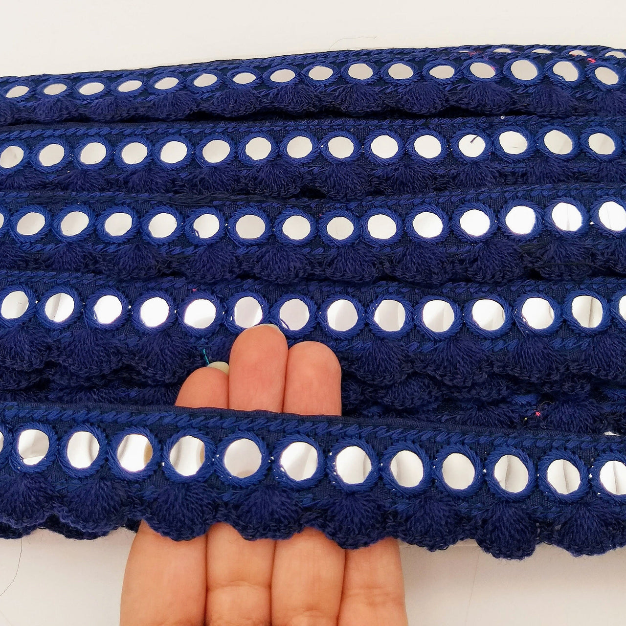 Navy Blue Fringe Trim With Mirrors, Boho, Bohemian Trim