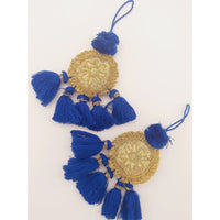 Thumbnail for Set of 2 Embroidered Tassels, Royal Blue and Gold Tassels, Indian Tassels