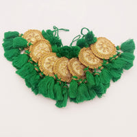 Thumbnail for Set of 2 Embroidered Tassels, Green and Gold Tassels, Indian Tassels