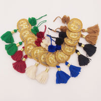 Thumbnail for Set of 2 Hand Embroidered Tassels, Brown and Gold Tassels, Indian Tassels
