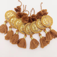 Thumbnail for Set of 2 Hand Embroidered Tassels, Brown and Gold Tassels, Indian Tassels