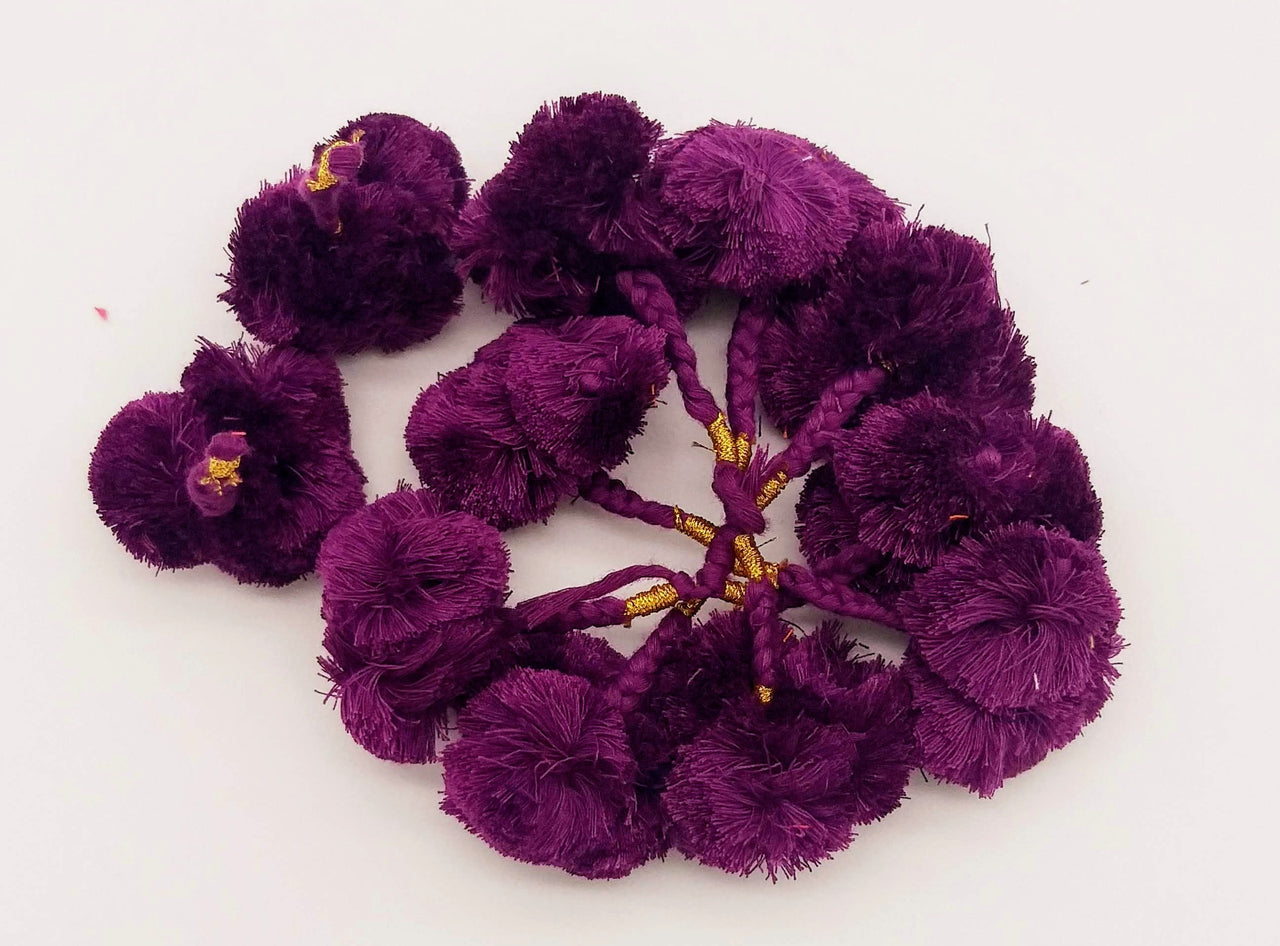 4 x Violet Pom-Pom Tassels Latkan, Pompom Decorations, Pom poms