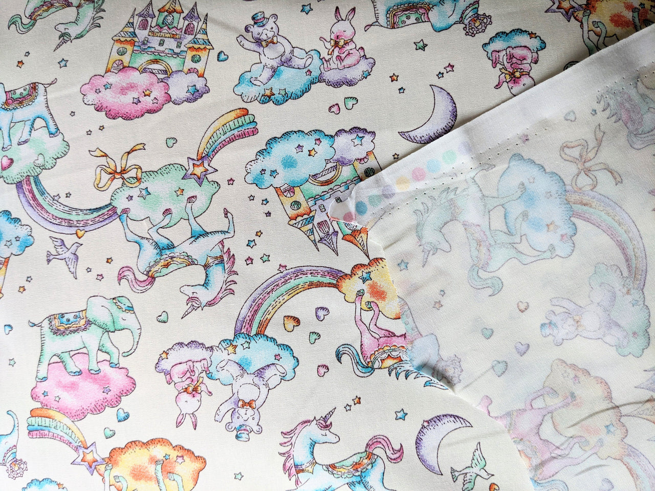 Rainbow Fabric, 100% Cotton, Unicorns And Castles Fabric