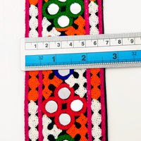 Thumbnail for Black Cotton Fabric Trim with Multicolor Embroidery and Real Mirror, Kutch Embroidery Trim, Mirror Lace