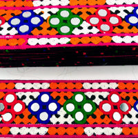 Thumbnail for Black Cotton Fabric Trim with Multicolor Embroidery and Real Mirror, Kutch Embroidery Trim, Mirror Lace