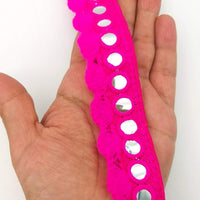 Thumbnail for Fuchsia Pink Fringe Trim With Mirrors, Boho, Bohemian Trim