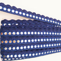 Thumbnail for Navy Blue Fringe Trim With Mirrors, Boho, Bohemian Trim