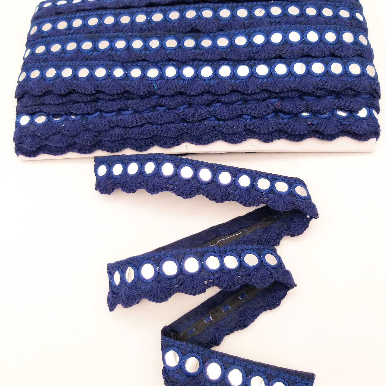 Navy Blue Fringe Trim With Mirrors, Boho, Bohemian Trim