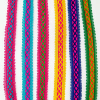 Thumbnail for Fuchsia Pink Cotton Fabric Lace Trim with Blue Thread Embroidery, Trim By 3 Yards, Craft Decorative Ribbon