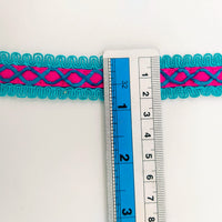 Thumbnail for Fuchsia Pink Cotton Fabric Lace Trim with Blue Thread Embroidery, Trim By 3 Yards, Craft Decorative Ribbon