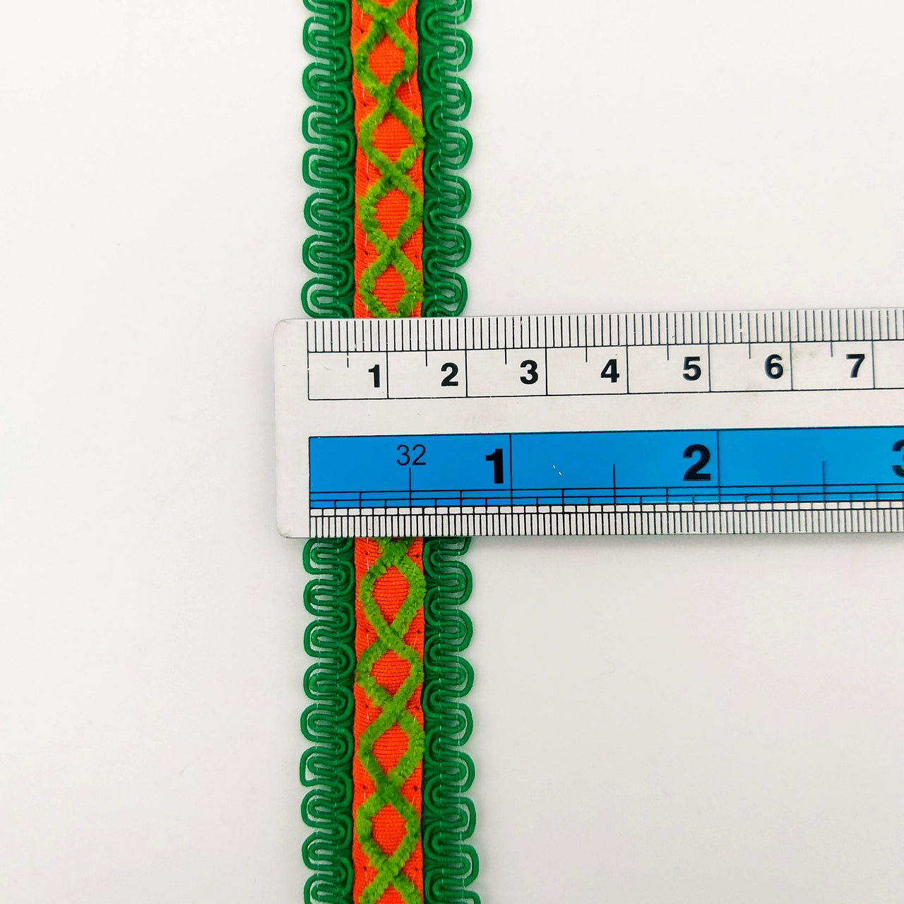 Orange Cotton Fabric Lace Trim with Green Thread Embroidery, Trim By 3 Yards, Craft Decorative Ribbon