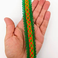 Thumbnail for Orange Cotton Fabric Lace Trim with Green Thread Embroidery, Trim By 3 Yards, Craft Decorative Ribbon