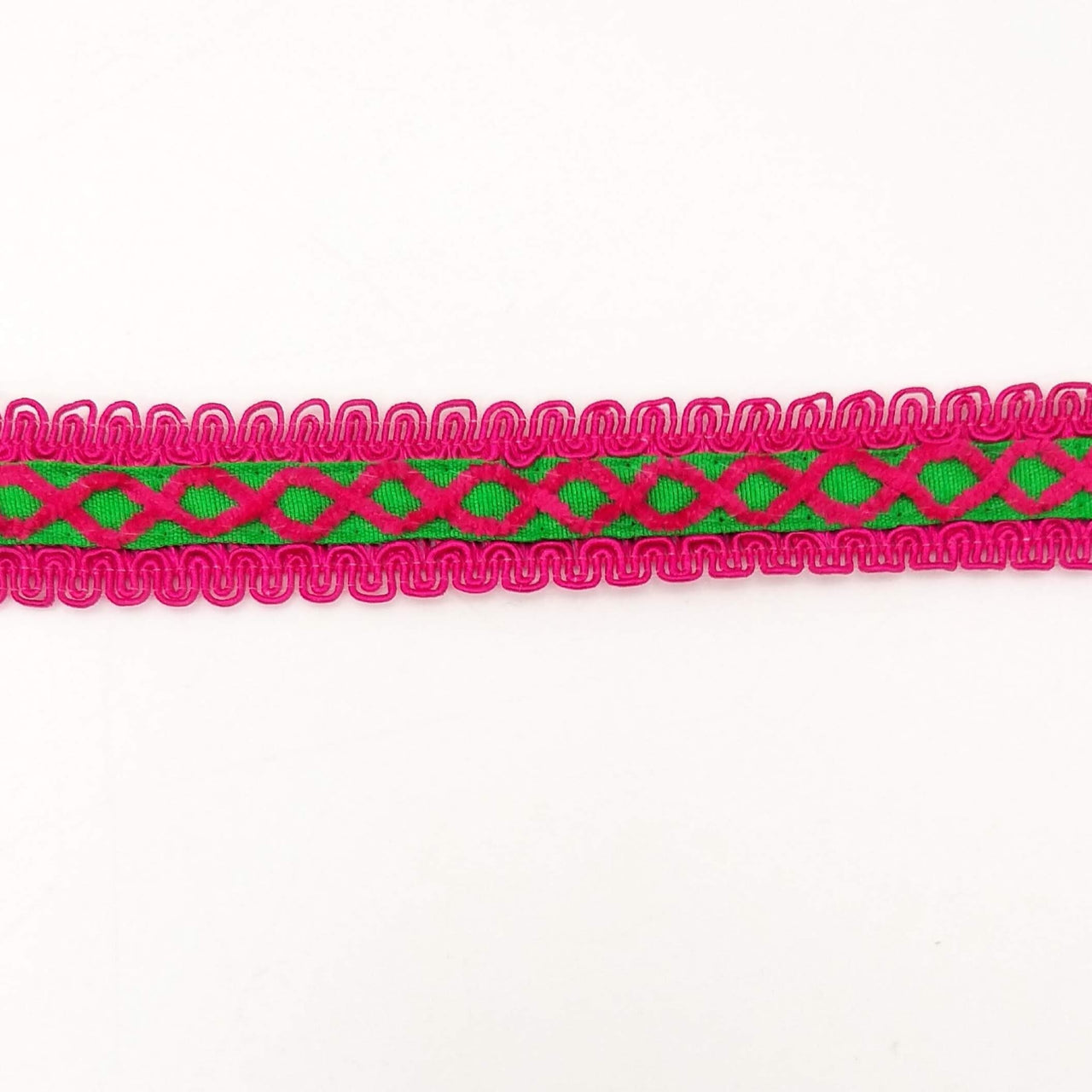Green Cotton Fabric Lace Trim with Pink Thread Embroidery, Trim By 3 Yards, Craft Decorative Ribbon