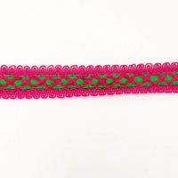 Thumbnail for Green Cotton Fabric Lace Trim with Pink Thread Embroidery, Trim By 3 Yards, Craft Decorative Ribbon