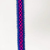 Thumbnail for Fuchsia Pink Cotton Fabric Lace Trim with Royal Blue Thread Embroidery, Trim By 3 Yards, Craft Decorative Ribbon