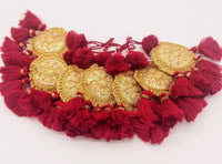 Thumbnail for Set of 2 Embroidered Tassels, Maroon Red and Gold Tassels, Indian Tassels