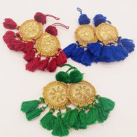 Thumbnail for Set of 2 Embroidered Tassels, Maroon Red and Gold Tassels, Indian Tassels