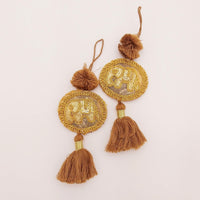 Thumbnail for Set of 2 Hand Embroidered Tassels, Brown and Gold Tassels, Indian Tassels