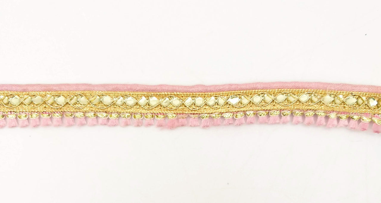 Pink Tassels Trim, Gold Fringe Trim, Beaded Trim