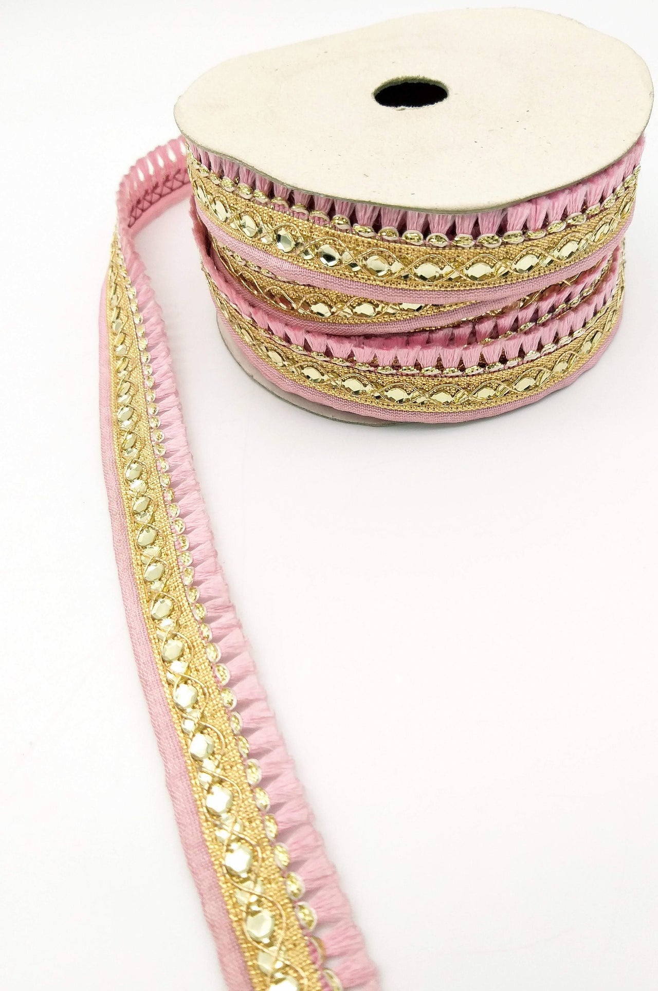 Pink Tassels Trim, Gold Fringe Trim, Beaded Trim