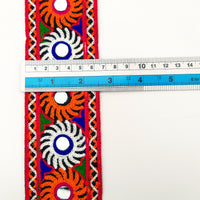 Thumbnail for Black Cotton Fabric Trim with Multicolor Embroidery and Real Mirror, Kutch Embroidery Trim, Mirror Lace