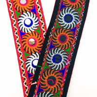 Thumbnail for Black Cotton Fabric Trim with Multicolor Embroidery and Real Mirror, Kutch Embroidery Trim, Mirror Lace