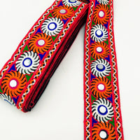 Thumbnail for Black Cotton Fabric Trim with Multicolor Embroidery and Real Mirror, Kutch Embroidery Trim, Mirror Lace