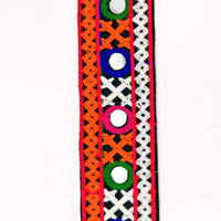 Thumbnail for Black Cotton Fabric Trim with Multicolor Embroidery and Real Mirror, Kutch Embroidery Trim, Mirror Lace