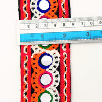 Thumbnail for Black Cotton Fabric Trim with Multicolor Embroidery and Real Mirror, Kutch Embroidery Trim, Mirror Lace