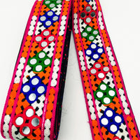 Thumbnail for Black Cotton Fabric Trim with Multicolor Embroidery and Real Mirror, Kutch Embroidery Trim, Mirror Lace