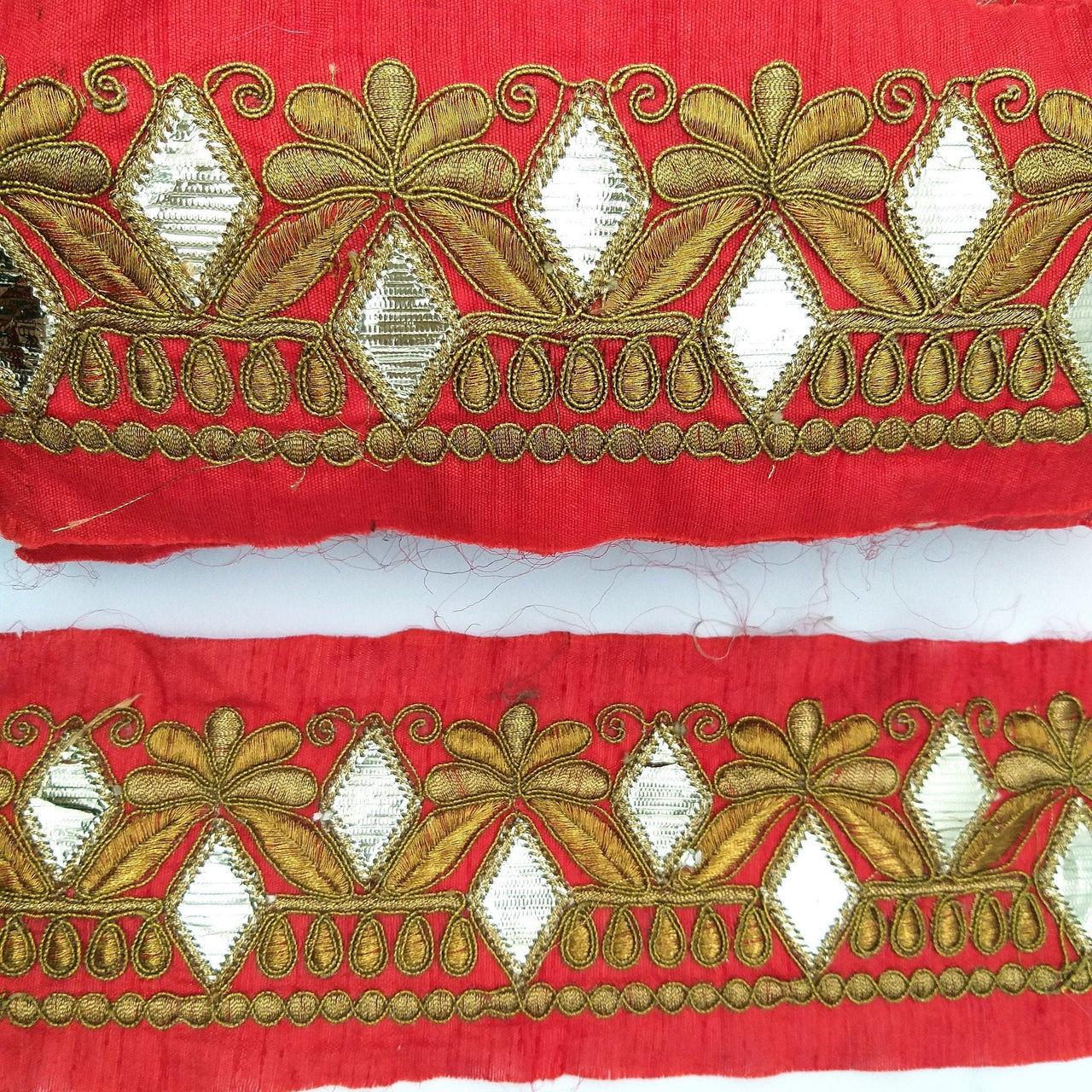 Trim By 9 Yard Maroon Red Art Silk Fabric Trim, Gold Floral Embroidery Gota Patti Sari Border Decorative Trim Craft Lace