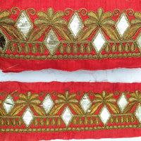 Thumbnail for Trim By 9 Yard Maroon Red Art Silk Fabric Trim, Gold Floral Embroidery Gota Patti Sari Border Decorative Trim Craft Lace
