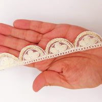 Thumbnail for Off White Scallop Lace Trim Embroidered with Gold Sequins, Cutwork Trim, Scallops Wedding Trim