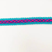 Thumbnail for Fuchsia Pink Cotton Fabric Lace Trim with Blue Thread Embroidery, Trim By 3 Yards, Craft Decorative Ribbon