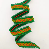 Thumbnail for Orange Cotton Fabric Lace Trim with Green Thread Embroidery, Trim By 3 Yards, Craft Decorative Ribbon