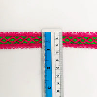 Thumbnail for Green Cotton Fabric Lace Trim with Pink Thread Embroidery, Trim By 3 Yards, Craft Decorative Ribbon