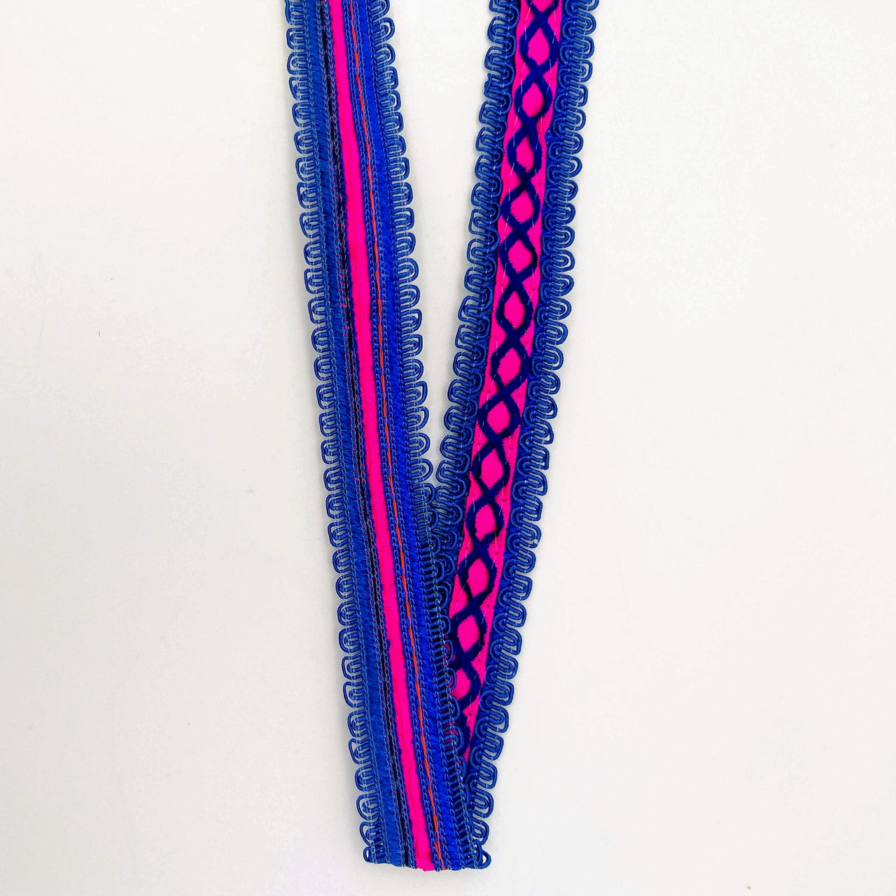 Fuchsia Pink Cotton Fabric Lace Trim with Royal Blue Thread Embroidery, Trim By 3 Yards, Craft Decorative Ribbon