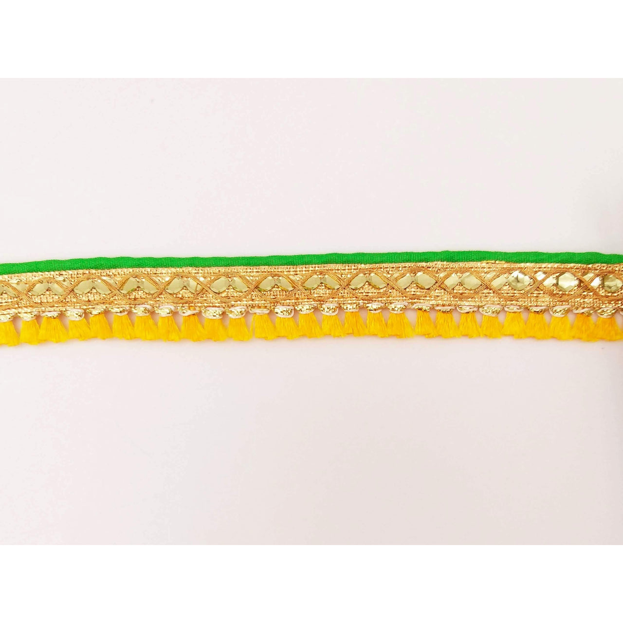 Yellow Tassels Trim, Green and Gold Fringe Trim, Beaded Trim, Sari Trim, Decorative Trim, Fringing Tape Trim By 3 Yards