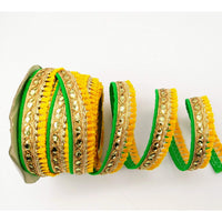 Thumbnail for Yellow Tassels Trim, Green and Gold Fringe Trim, Beaded Trim, Sari Trim, Decorative Trim, Fringing Tape Trim By 3 Yards