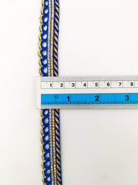 Thumbnail for 3 Yards Royal Blue And Gold Stripes Piping Cord Trim Fringe Trim, Approx. 16 mm wide, Lehariya Trim, Fringing Tape