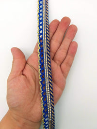 Thumbnail for 3 Yards Royal Blue And Gold Stripes Piping Cord Trim Fringe Trim, Approx. 16 mm wide, Lehariya Trim, Fringing Tape