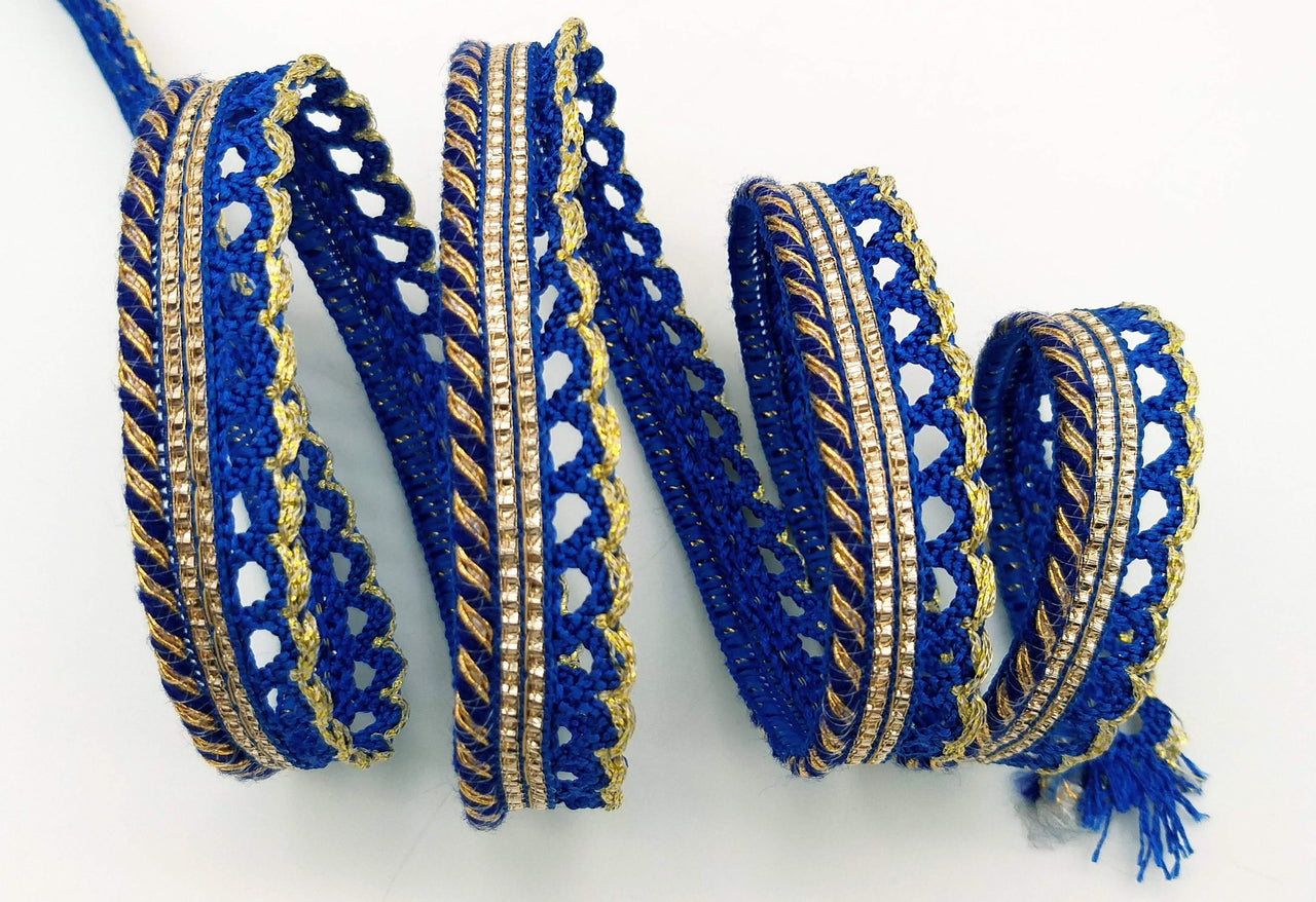 3 Yards Royal Blue And Gold Stripes Piping Cord Trim Fringe Trim, Approx. 16 mm wide, Lehariya Trim, Fringing Tape