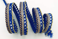 Thumbnail for 3 Yards Royal Blue And Gold Stripes Piping Cord Trim Fringe Trim, Approx. 16 mm wide, Lehariya Trim, Fringing Tape