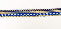 Thumbnail for 3 Yards Royal Blue And Gold Stripes Piping Cord Trim Fringe Trim, Approx. 16 mm wide, Lehariya Trim, Fringing Tape