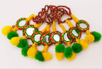 Thumbnail for Yellow and Green Pompoms Tassels, Dangles with Mirror And Pom Poms, Keyring