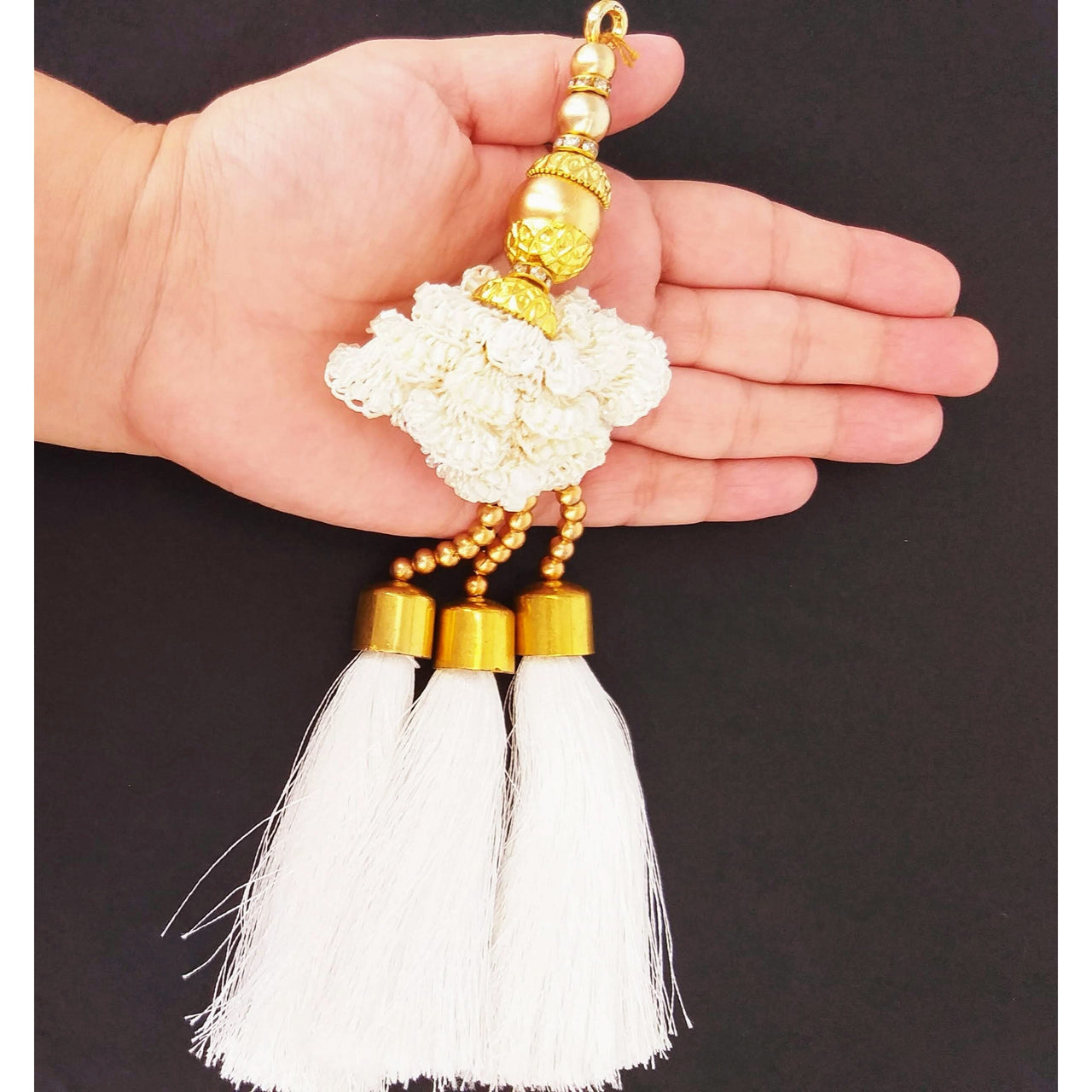 White Tassels With Pearl and Beads Embellishments Indian Tassels Wedding Bridal Latkan, Ethnic Tassels, Indian Latkan