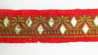 Thumbnail for Trim By 9 Yard Maroon Red Art Silk Fabric Trim, Gold Floral Embroidery Gota Patti Sari Border Decorative Trim Craft Lace