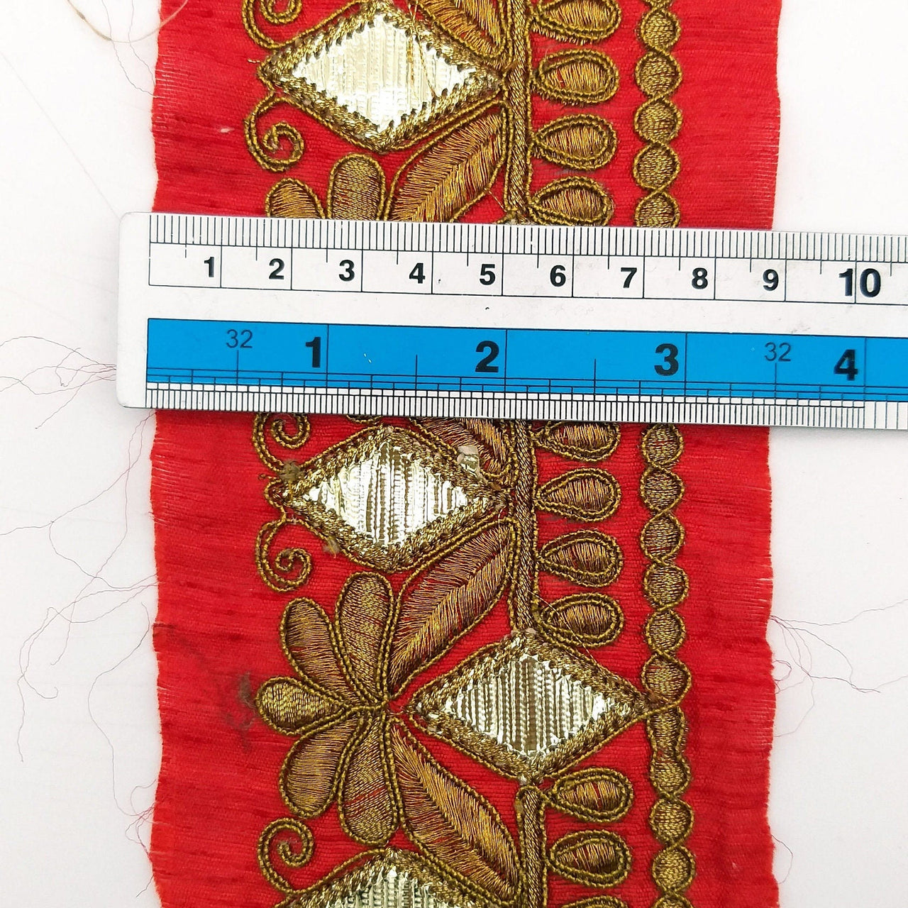 Trim By 9 Yard Maroon Red Art Silk Fabric Trim, Gold Floral Embroidery Gota Patti Sari Border Decorative Trim Craft Lace