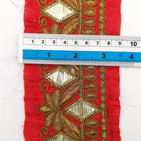 Thumbnail for Trim By 9 Yard Maroon Red Art Silk Fabric Trim, Gold Floral Embroidery Gota Patti Sari Border Decorative Trim Craft Lace
