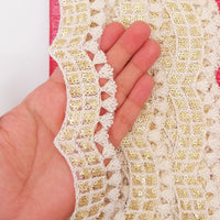Thumbnail for Nine Yards Off White Scallop Lace Trim Embroidered with Gold Sequins, Cutwork Trim, Scallops Wedding Trim